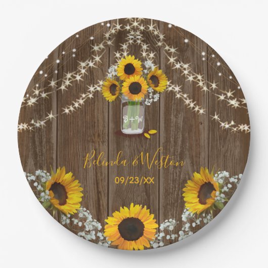 Rustikale Sonnenblume und Mason Jar Wedding Pappteller (Vorderseite)