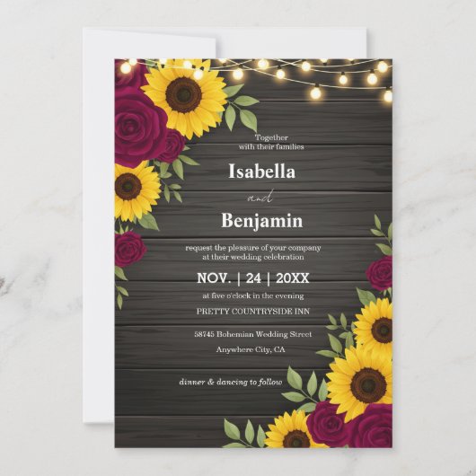 Rustikale Sonnenblume und Rose Einladung zur Hochz (Vorderseite)