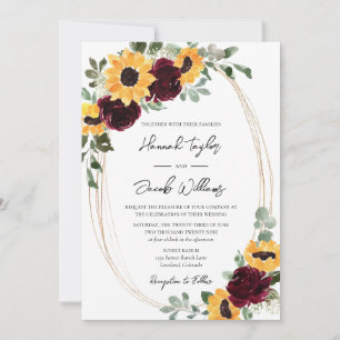 Rustikale Sonnenblume und Rose Hochzeit Einladung