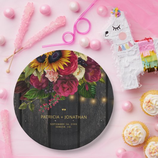 Rustikale Sonnenblume und Rose personalisierte Hoc Pappteller (Party)