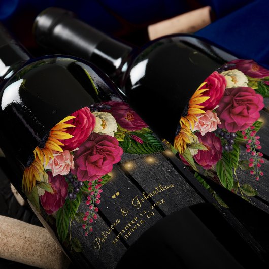 Rustikale Sonnenblume und Rose personalisierte Hoc Weinetikett