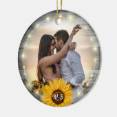 Rustikale Sonnenblume Unser erstes Weihnachtsfest- Keramik Ornament (Links)