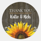 Rustikale Sonnenblume Vielen Dank für Ihre Hochzei Runder Aufkleber (Vorderseite)
