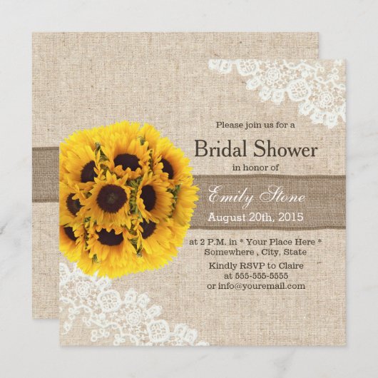 Rustikale Sonnenblume-Vintages Einladung (Vorne/Hinten)