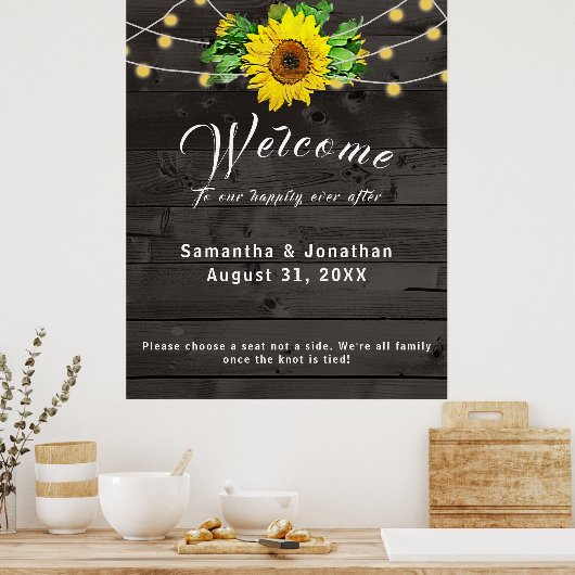 Rustikale Sonnenblume w Lights Wedding Poster (Küche)