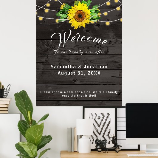 Rustikale Sonnenblume w Lights Wedding Poster (Heimbüro)