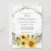 Rustikale Sonnenblume Wasserfarbe 30. Geburtstag Einladung (Vorderseite)