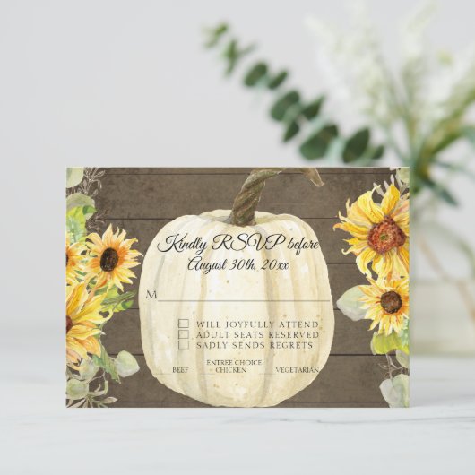 Rustikale Sonnenblume Weiße Kürbiskürbis UAWG Einladung (Stehend Vorderseite)