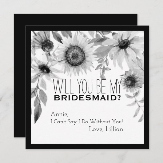 Rustikale Sonnenblume wird meine Brautjungfrau sei Einladung (Vorne/Hinten)