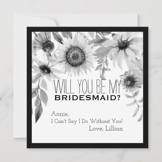 Rustikale Sonnenblume wird meine Brautjungfrau sei Einladung (Vorderseite)