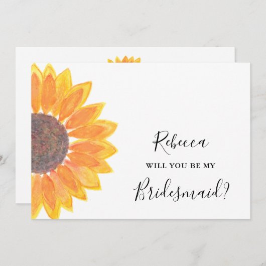 Rustikale Sonnenblume wird meine Brautjungfrau sei Einladung (Vorne/Hinten)