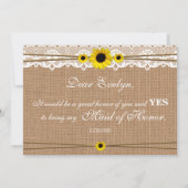 Rustikale Sonnenblume wird meine Trauzeugin sein Einladung (Rückseite)