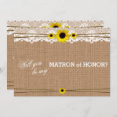 Rustikale Sonnenblume wirst du meine Ehrenmatrone  Einladung (Vorne/Hinten)