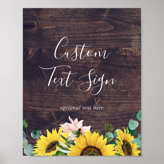 Rustikale Sonnenblume | Wood Custom Text Sign Poster (Vorne)
