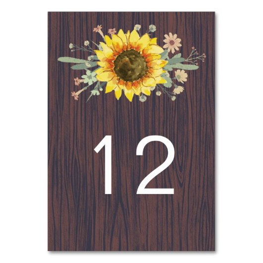 Rustikale Sonnenblume Wood Jar Lights Hochzeit Tischnummer (Vorderseite)