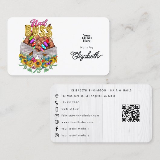 Rustikale Sonnenblumen Afrikanischer Nagelbus Visitenkarte (Vorne/Hinten)