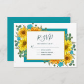 Rustikale Sonnenblumen Aquamarine blaue Rose Hochz RSVP Karte (Vorne/Hinten)