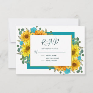 Rustikale Sonnenblumen Aquamarine blaue Rose Hochz RSVP Karte