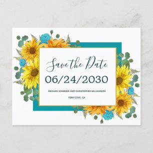 Rustikale Sonnenblumen Aquamarine Rose Hochzeit sp Ankündigungspostkarte