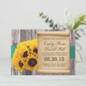 Rustikale Sonnenblumen Aquamariner Gürtel Hochzeit Einladung (Stehend Vorderseite)
