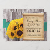 Rustikale Sonnenblumen Aquamariner Gürtel Hochzeit Einladung (Vorne/Hinten)