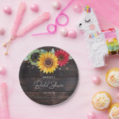 Rustikale Sonnenblumen auf Barnwood-Brautparty-Tel Pappteller (Party)