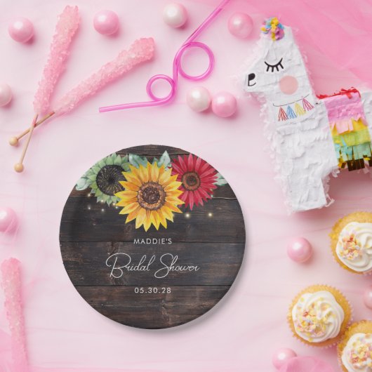 Rustikale Sonnenblumen auf Barnwood-Brautparty-Tel Pappteller (Party)