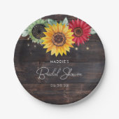 Rustikale Sonnenblumen auf Barnwood-Brautparty-Tel Pappteller (Vorderseite)