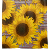 Rustikale Sonnenblumen auf dem alten Holzduschvorh Duschvorhang (Vorderseite)