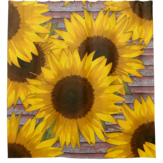 Rustikale Sonnenblumen auf dem alten Holzduschvorh Duschvorhang (Vorderseite)
