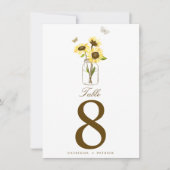 Rustikale Sonnenblumen auf den Tischnummern des Ma (Vorderseite)