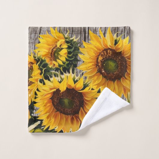 Rustikale Sonnenblumen auf der Tafel Print Badhandtuch Set (Waschlappen)