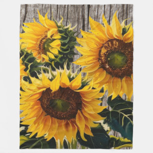 Rustikale Sonnenblumen auf der Tafel Print Fleecedecke