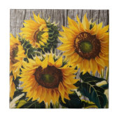 Rustikale Sonnenblumen auf der Tafel Print Fliese (Vorderseite)