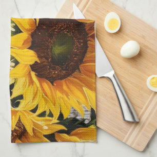 Rustikale Sonnenblumen auf der Tafel Print Geschirrtuch