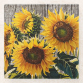 Rustikale Sonnenblumen auf der Tafel Print Glasuntersetzer (Vorderseite)