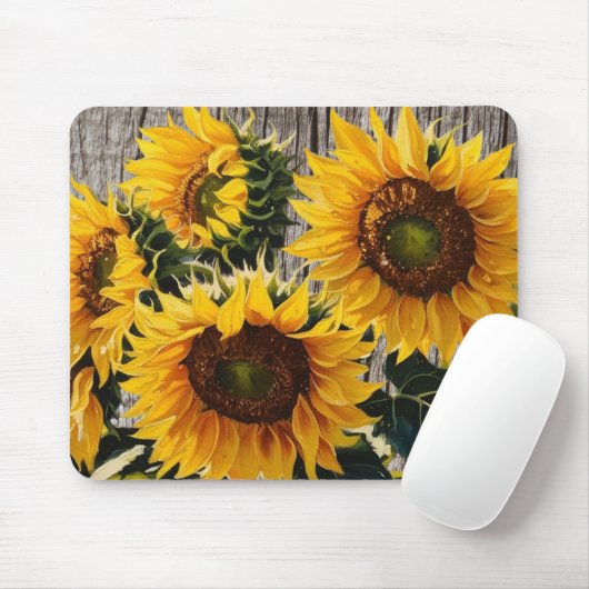 Rustikale Sonnenblumen auf der Tafel Print Mousepad (Mit Mouse)