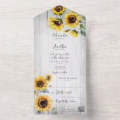 Rustikale Sonnenblumen auf gewittertem Weißholz QR All In One Einladung (Innen Boden)