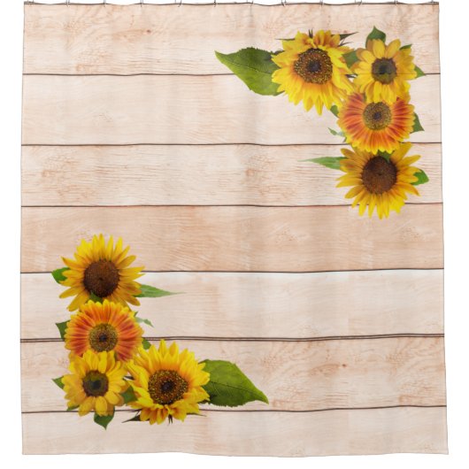 Rustikale Sonnenblumen auf Holz Duschvorhang (Vorderseite)
