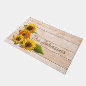 Rustikale Sonnenblumen auf Holz Fußmatte (Schrägansicht)