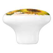 Rustikale Sonnenblumen auf Holz Keramikknauf (Seitenansicht)