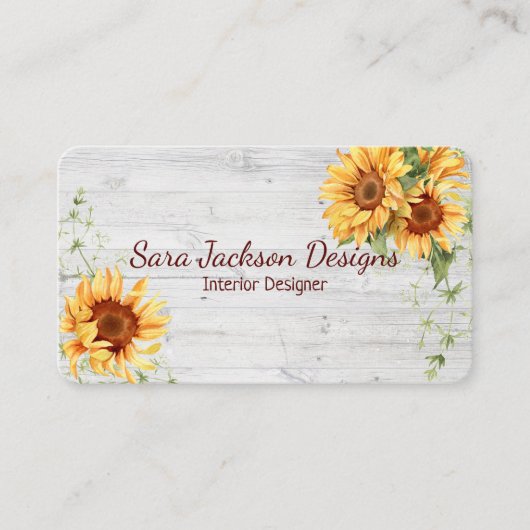 Rustikale Sonnenblumen auf Holz mit QR-Code Visitenkarte (Vorderseite)