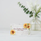 Rustikale Sonnenblumen auf Holz mit QR-Code Visitenkarte (Stehend Vorderseite)