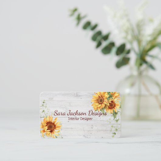 Rustikale Sonnenblumen auf Holz mit QR-Code Visitenkarte (Stehend Vorderseite)