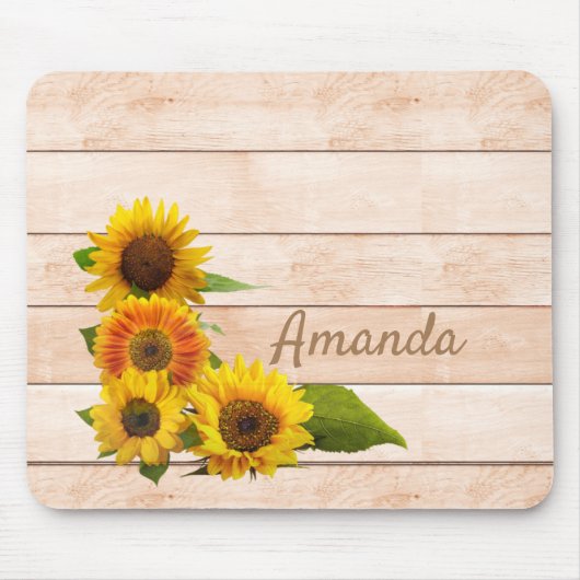 Rustikale Sonnenblumen auf Holz Mousepad (Vorne)