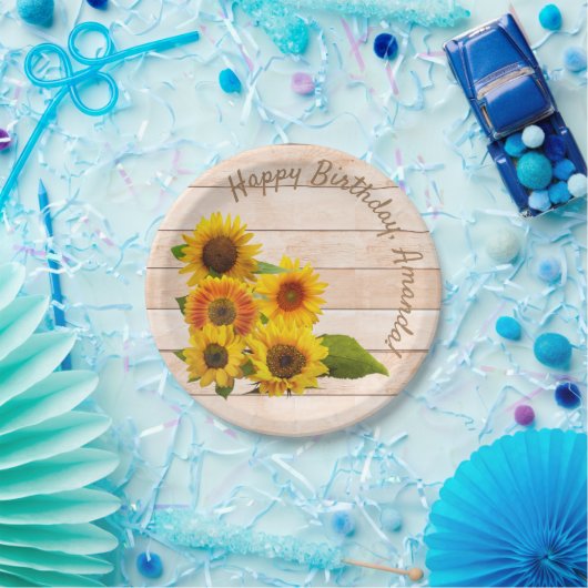 Rustikale Sonnenblumen auf Holz Pappteller (Party)