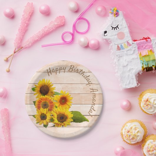 Rustikale Sonnenblumen auf Holz Pappteller (Party)