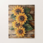 Rustikale Sonnenblumen auf Holz Puzzle (Vertikal)