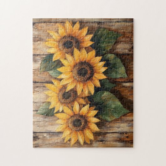 Rustikale Sonnenblumen auf Holz Puzzle (Vertikal)