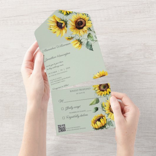 Rustikale Sonnenblumen auf Sanitäter mit QR-Code All In One Einladung (Abreißen)